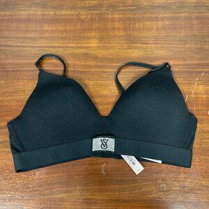 Victoria's Secret T-Shirt Lightly Lined Wireless Bra 34C Black Bedazzled Logo